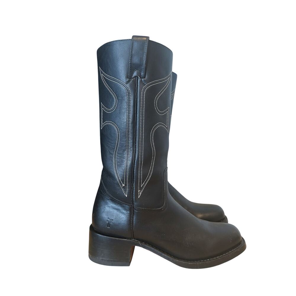 Frye Vintage Black Leather F Logo Square Toe Campus Boots 9.5